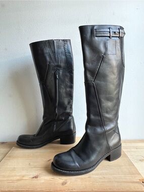 Costume National knee high boots black leather low block heels vintage Y2K sz 36